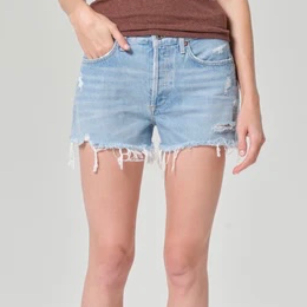 AGOLDE PARKER CUT- OFF DISTRESSED 100% COTTON SHORTS